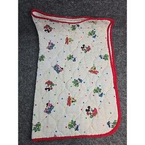 Vintage Disney Mickey Mouse 80s 90s Quilted Baby Crib Blanket 33x38 Inches